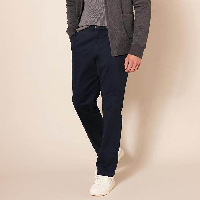 Men's athletic slim-fit casual stretch twill cotton trousers