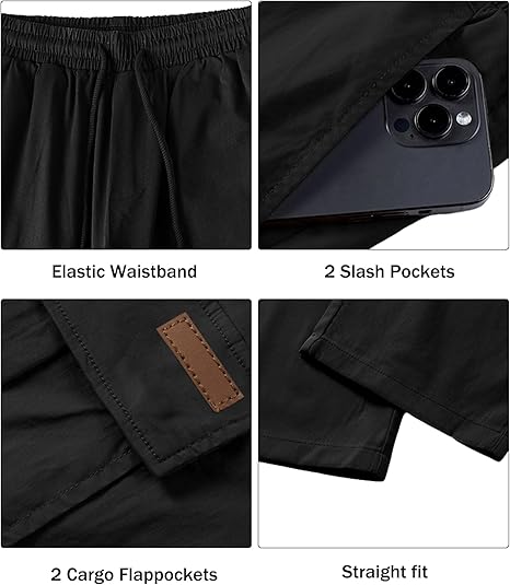 Men's casual work pants, jogging pants, stretchy athletic pants, hiking drawstring tactical pants with multiple pockets.