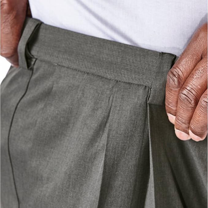 Men's Classic Fit Pleated Front Trousers with Hidden Elastic Waistband - Regular and Plus Sizes