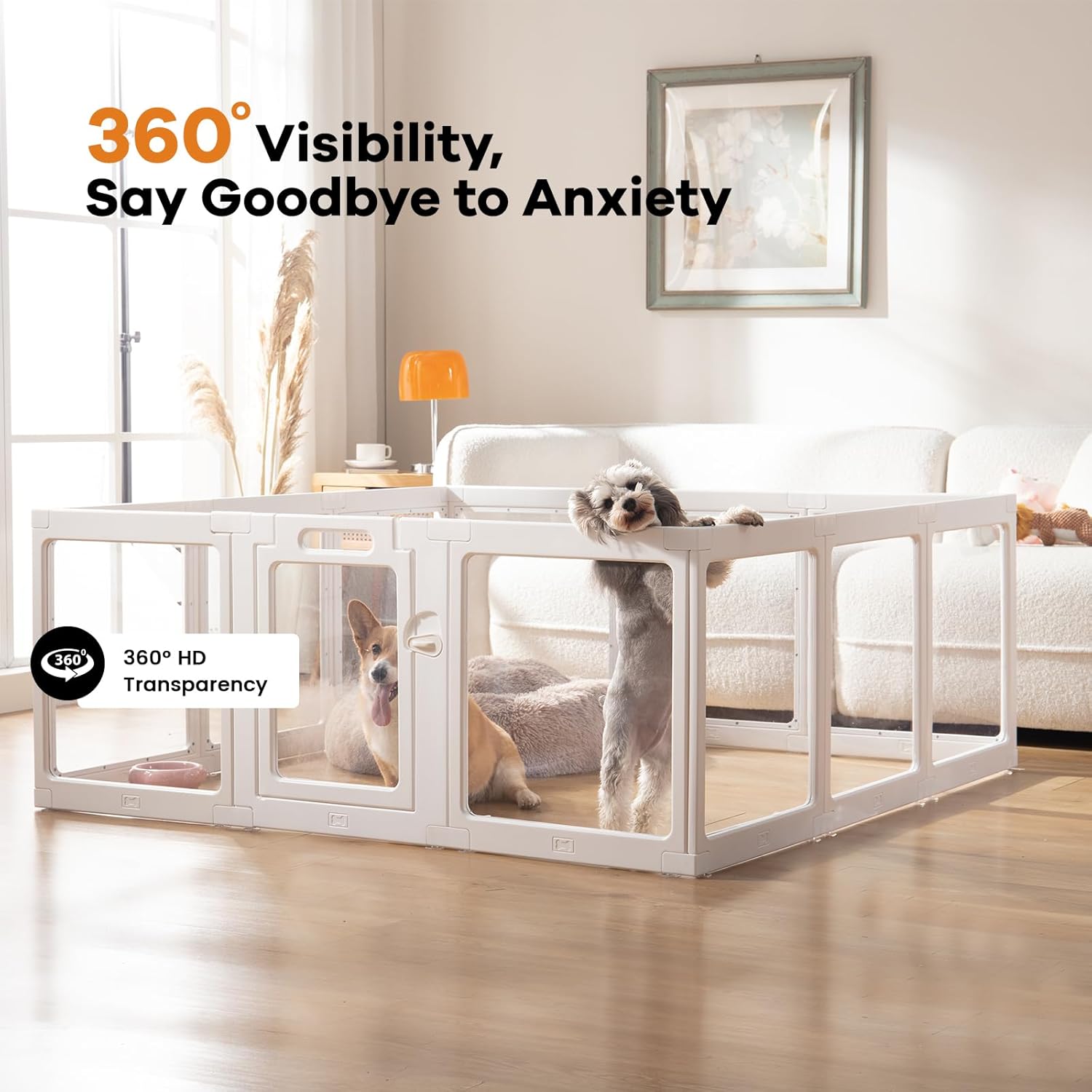 Clear Acrylic Dog Playpen Indoor, Puppy Cat Small Pet Play Pen, Pet Cat Playpen for Rabbits, Dog Fence Crate Kennel Whelping Cage