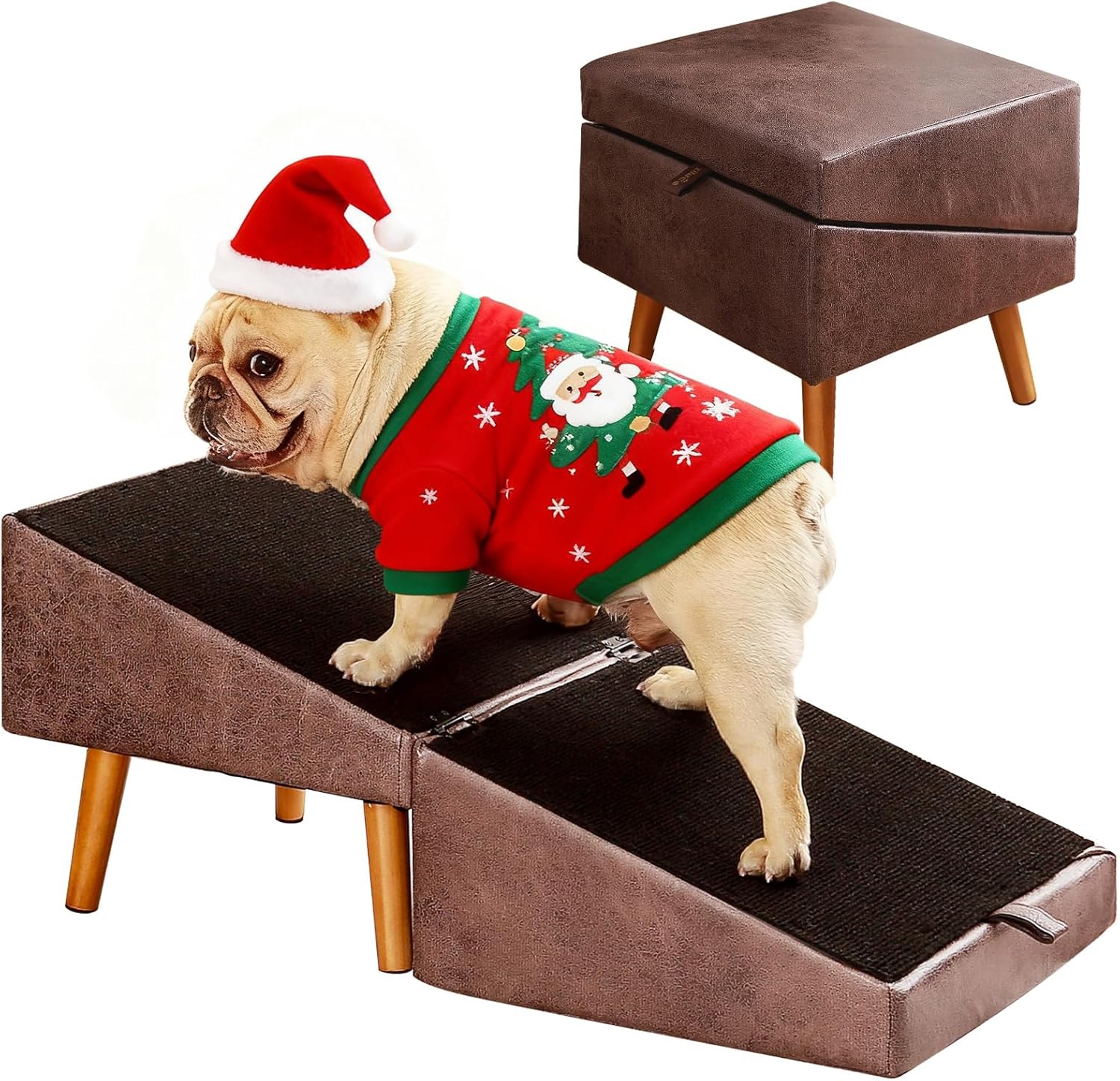 Dog Stairs for Small Dogs and Cats, Dog Ramp for Couch and Bed, Foldable 2-in-1 Wooden Pet Steps for Puppy, Split Ottoman Design