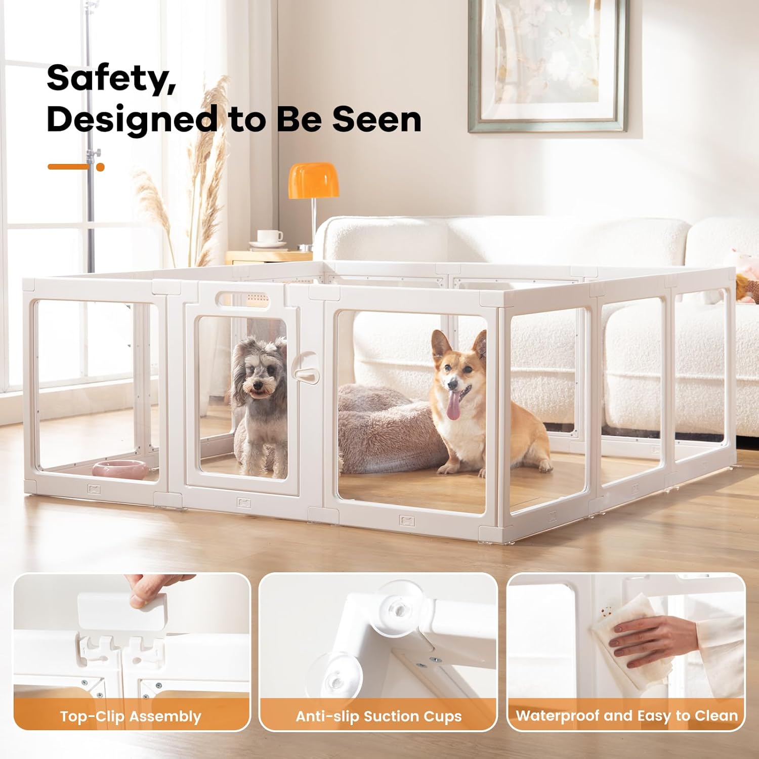 Clear Acrylic Dog Playpen Indoor, Puppy Cat Small Pet Play Pen, Pet Cat Playpen for Rabbits, Dog Fence Crate Kennel Whelping Cage