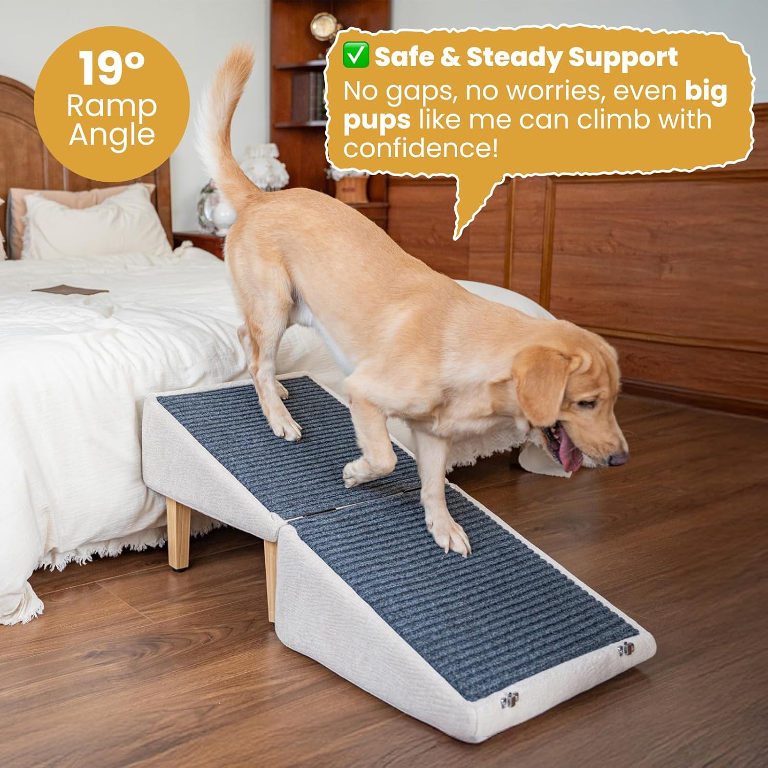3-in-1 Dog Ramp with Storage – Pet Stairs for Dogs & Cats, Easy on Joints for Senior & Injured Pets, Hidden Storage Footstool, Anti-Slip, Supports 220 lbs, 18