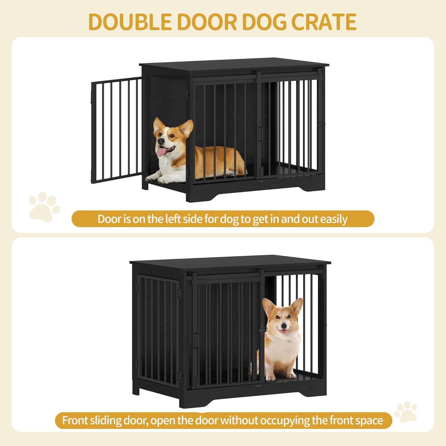 31.9-inch dog crate furniture with barn-style sliding doors, heavy-duty indoor dog cage, double-door design, wooden pet crate that doubles as a side table, suitable for small to medium-sized dogs weighing up to 44 pounds, chew-proof and escape-proof.