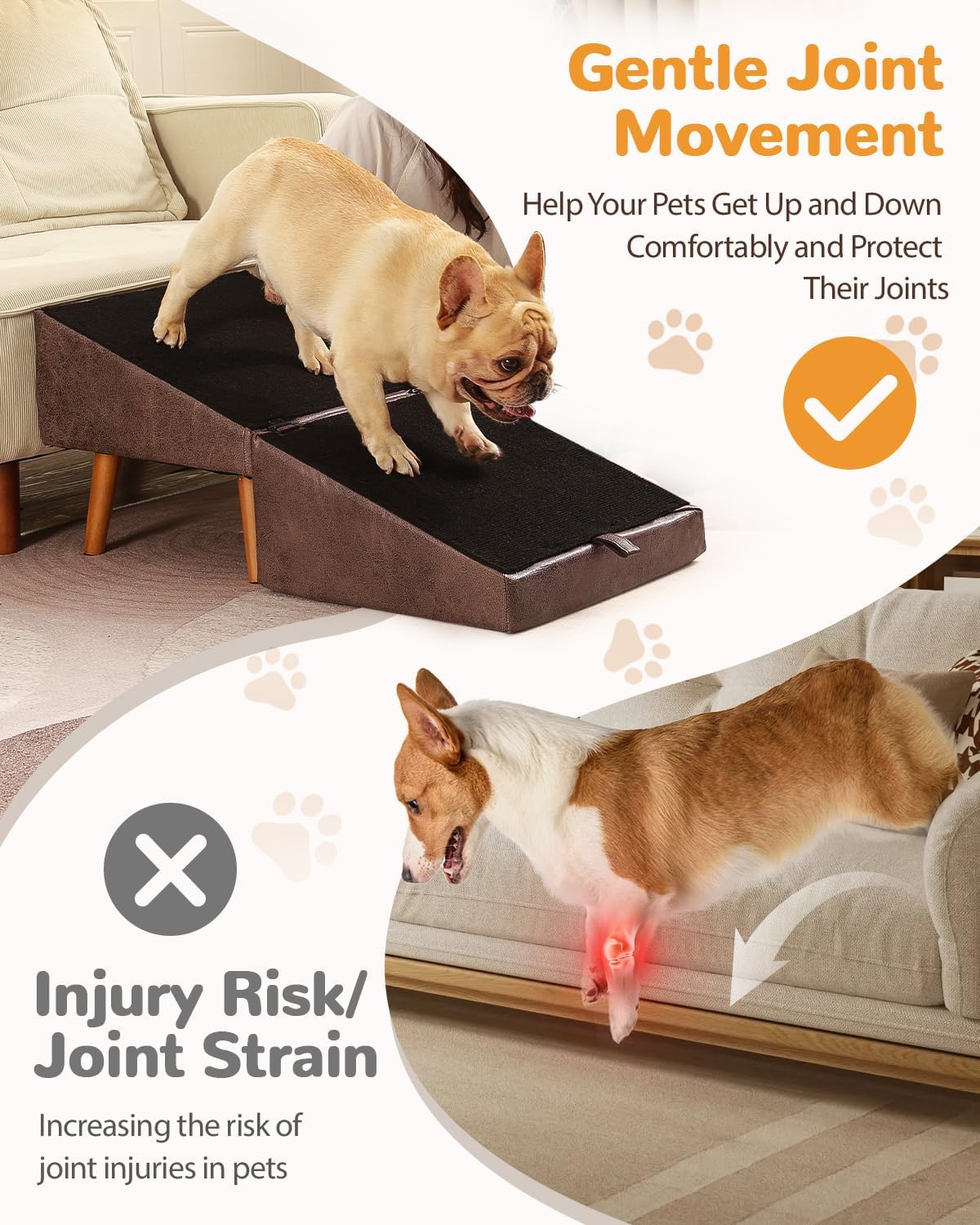 Dog Stairs for Small Dogs and Cats, Dog Ramp for Couch and Bed, Foldable 2-in-1 Wooden Pet Steps for Puppy, Split Ottoman Design