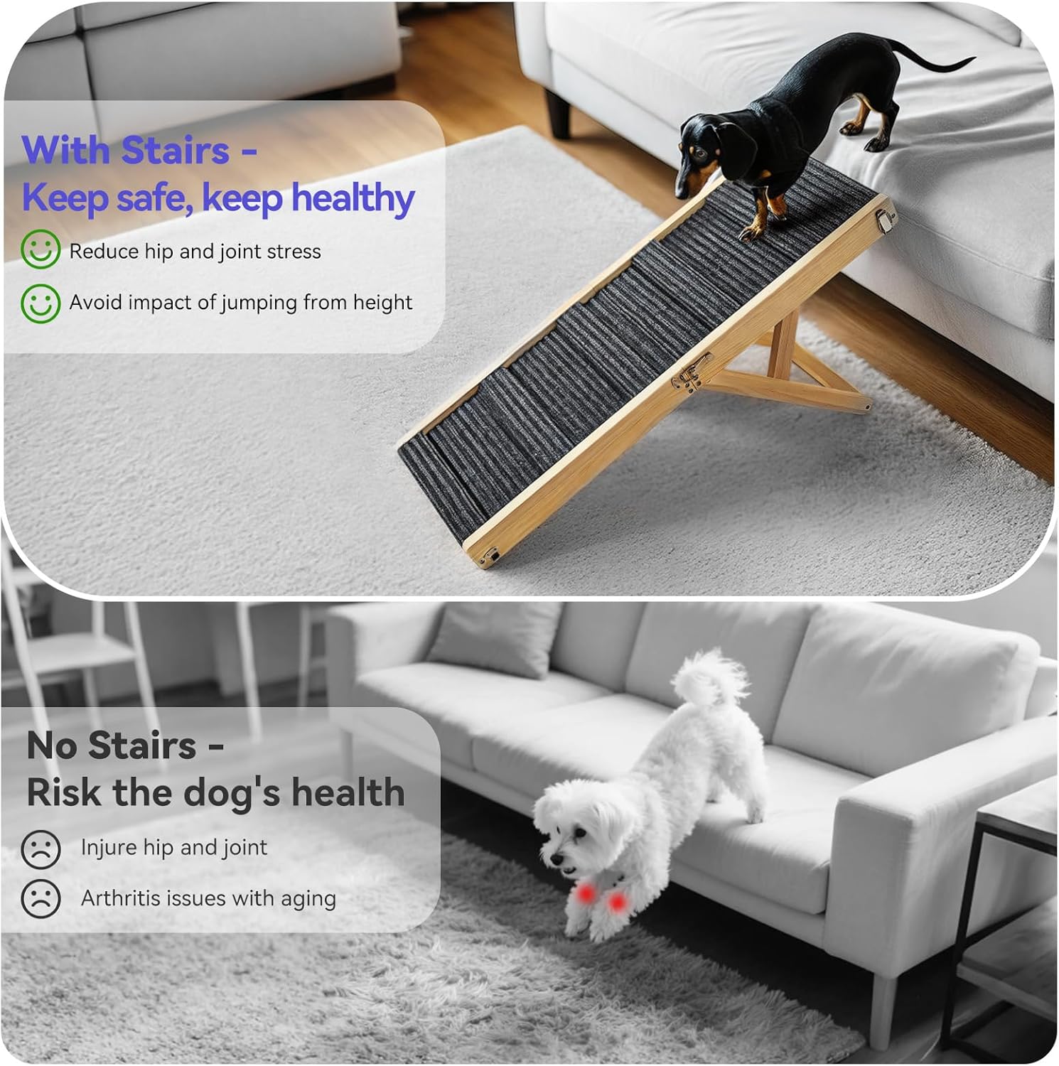 2025 Upgraded Dog Ramp for Couch, Foldable Small Dog Ramp for Sofa, 4 Adjustable Height from 13'' to 21
