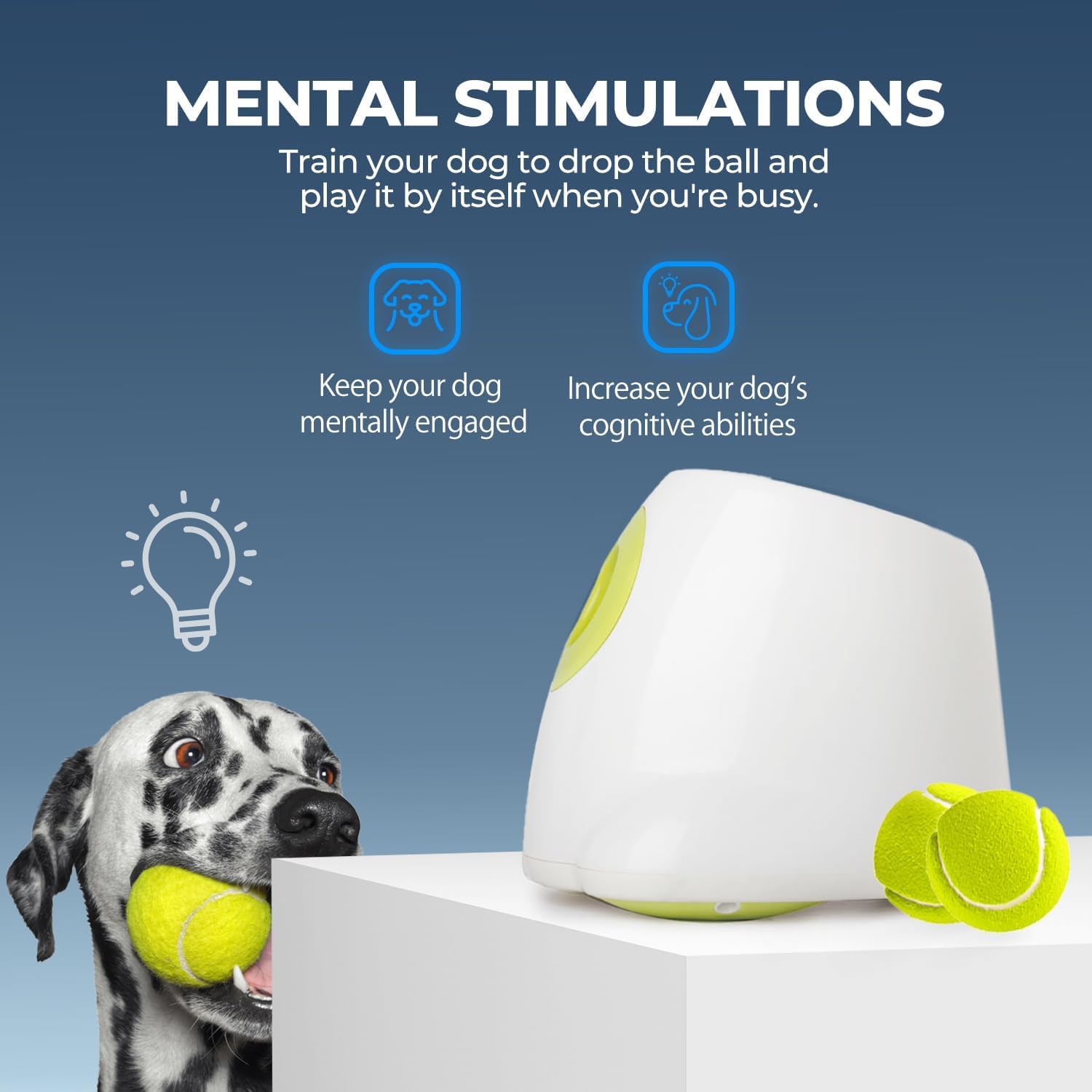 Automatic dog tennis ball launcher, suitable for medium to large dogs, interactive tennis ball thrower, rechargeable dog toy, provides mental stimulation and training games for energetic dogs.