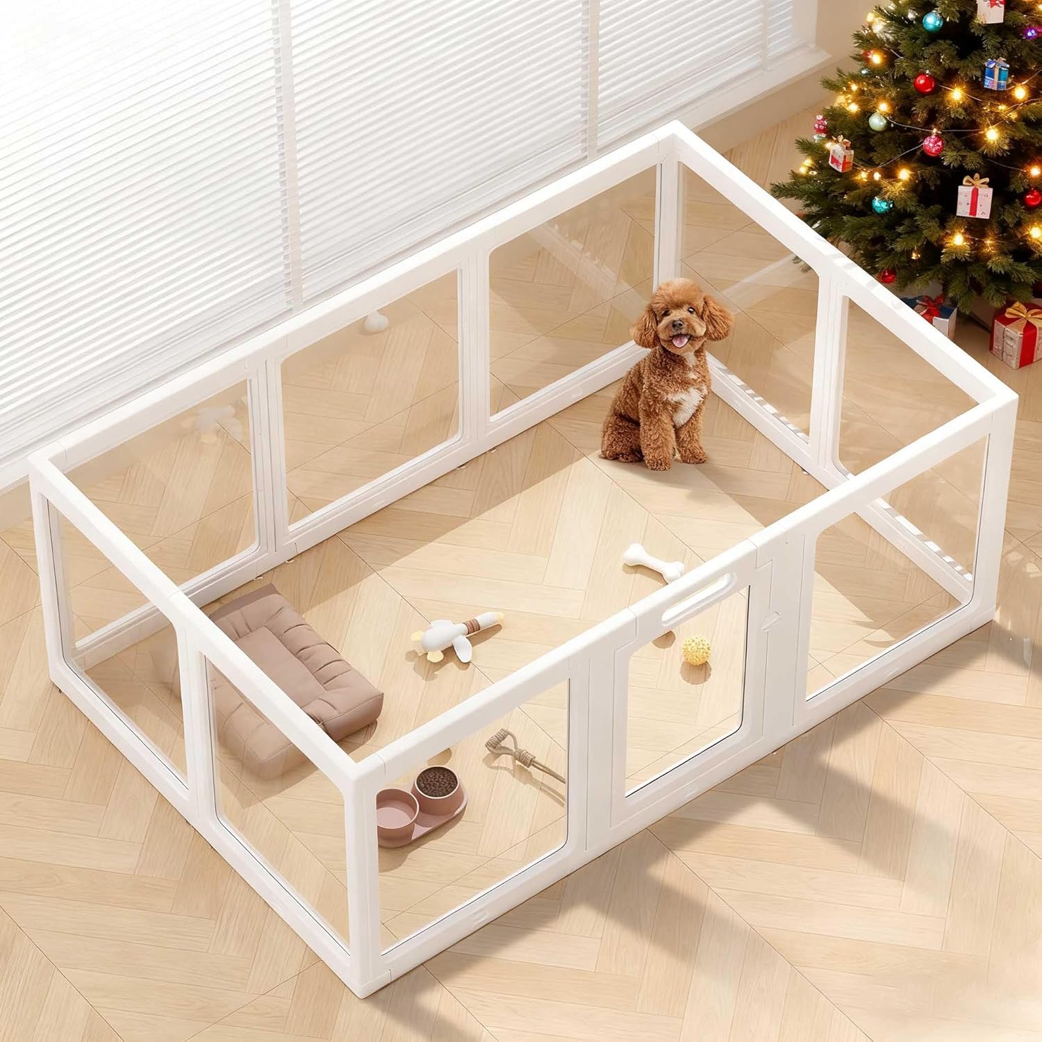 Clear Acrylic Dog Playpen Indoor, Puppy Cat Small Pet Play Pen, Pet Cat Playpen for Rabbits, Dog Fence Crate Kennel Whelping Cage