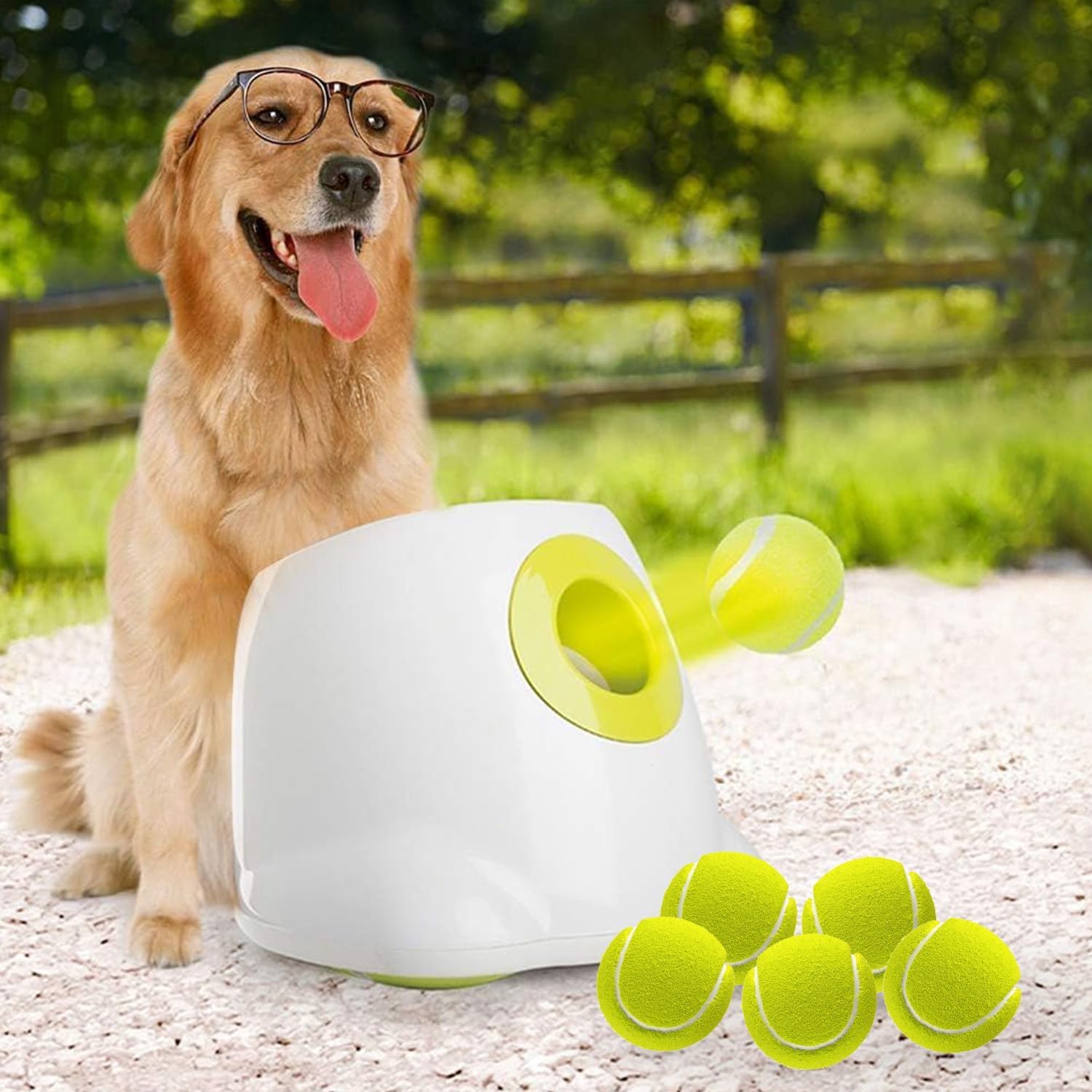 Automatic dog tennis ball launcher, suitable for medium to large dogs, interactive tennis ball thrower, rechargeable dog toy, provides mental stimulation and training games for energetic dogs.