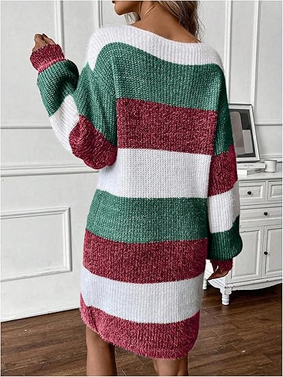 Sweater Dresses for Women 2025 Long Sleeve Striped Knit Dress Fall Winter Dresses for Women Trendy