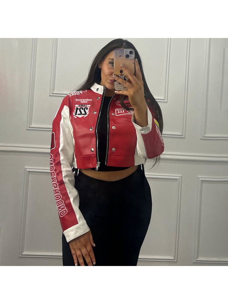 Colorblock Print Cropped Bomber Jacket