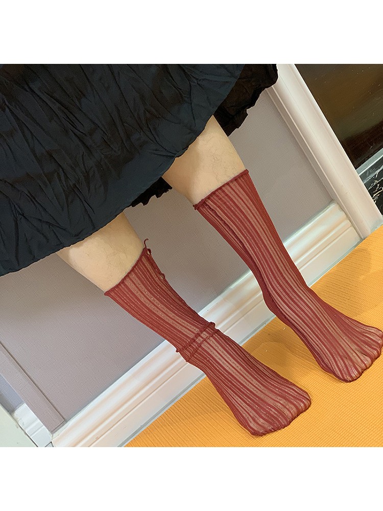 Pure Color Transparent Striped Ankle Socks