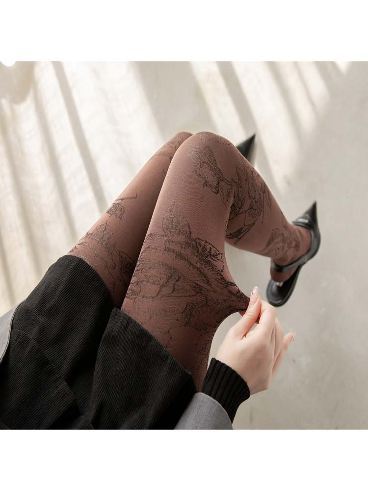 Rose Jacquard Transparent Pantyhose Stockings