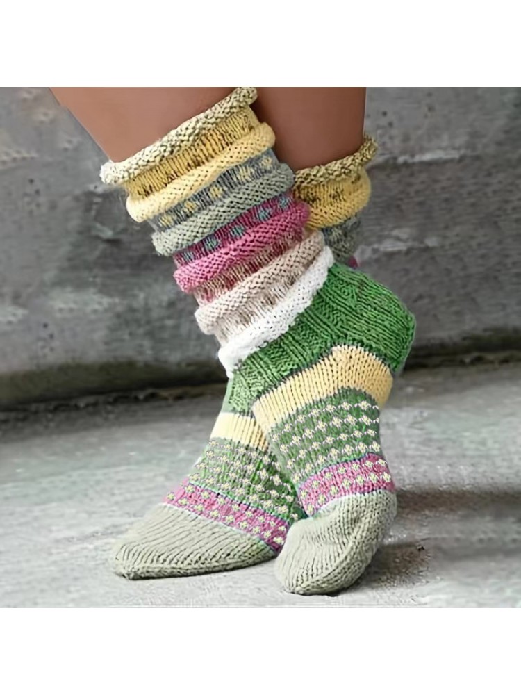 Rainbow Colorblock Stacked Adorable Crew Socks
