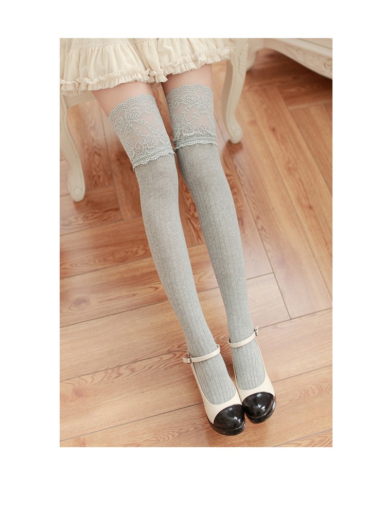 Lace Detail Vertical Pantyhose Stockings