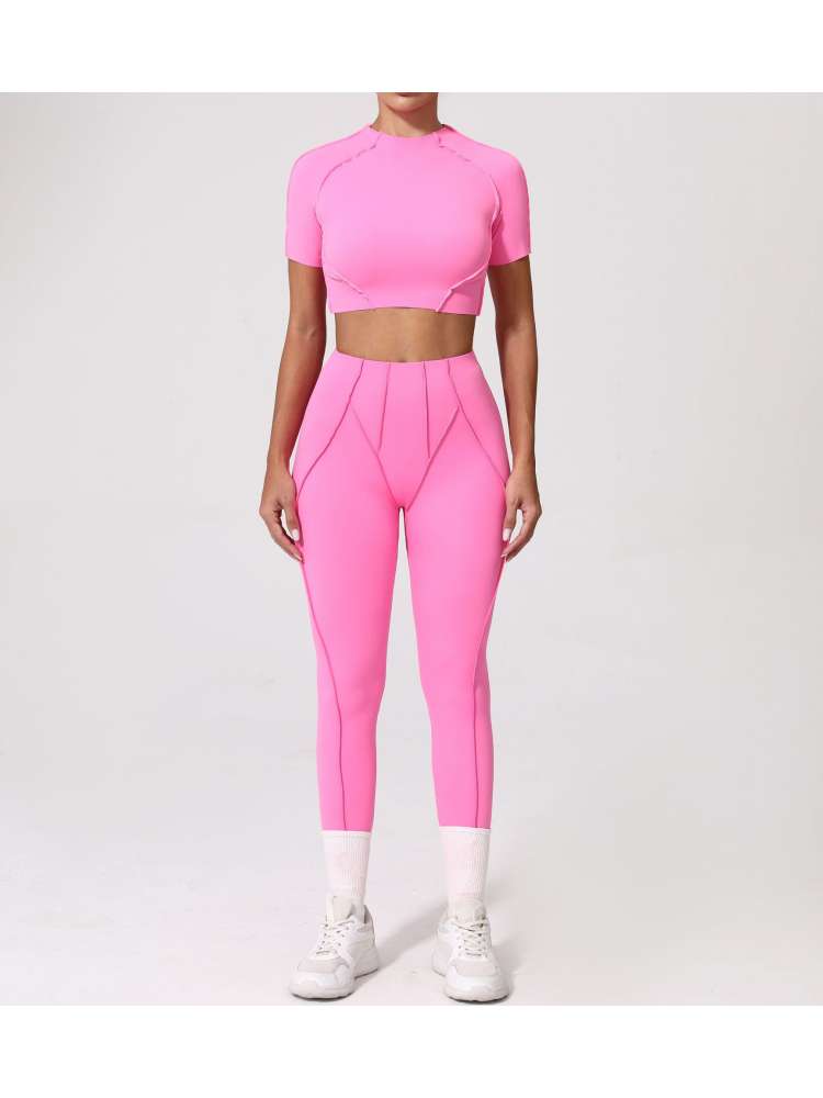 Pure Color Round Neck Bodycon Yoga Pant Sets