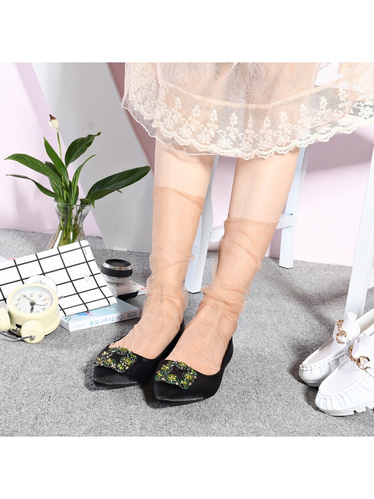 Hand Ruching Solid Color  Stockings Socks