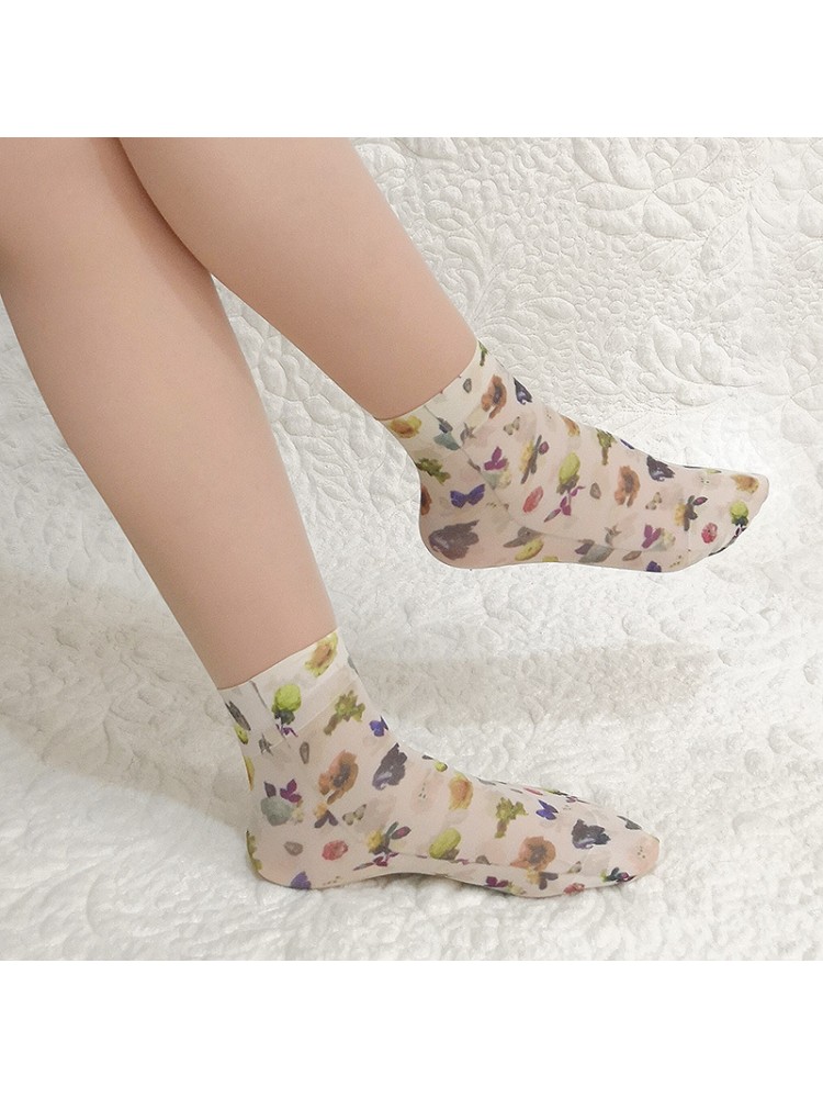 Flower Print Bohemian Nylon Stockings  Socks