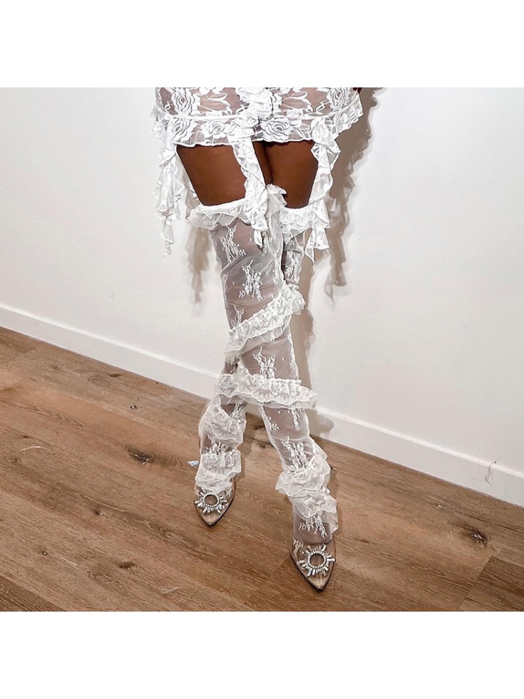 See Through Lace Knee Stockings