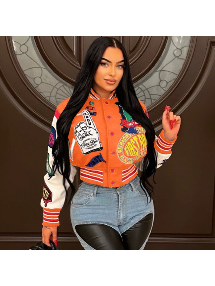 Colorblock Pattern Tweed Bomber Jacket