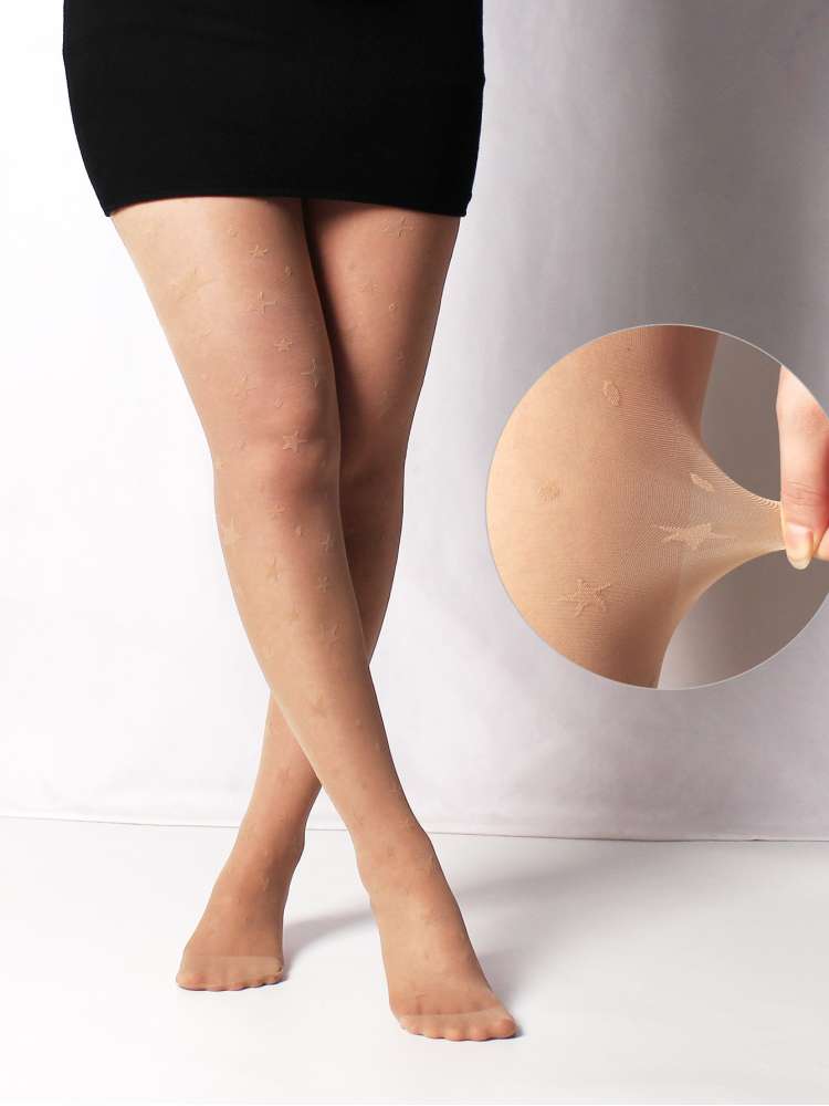 Pure Color Star Jacquard Transparent Pantyhose Stockings