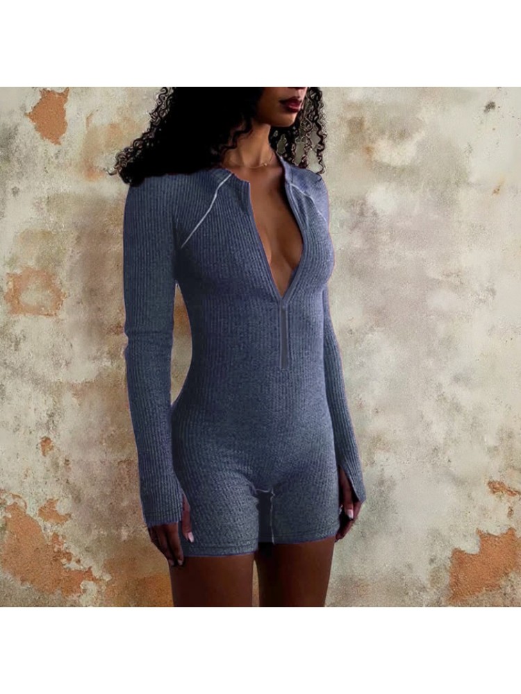 Sporty Bodycon Round Neck Long Sleeve Rompers