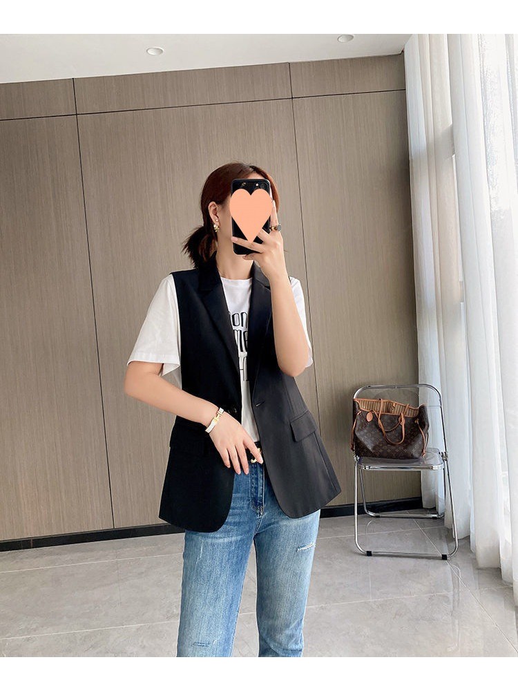 One Button Tailored Collar Sleeveless Jackets