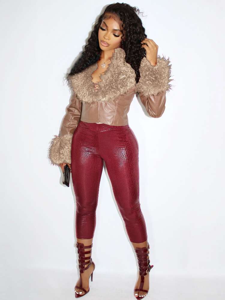 Detachable Fur Lapel Cropped Peacoat