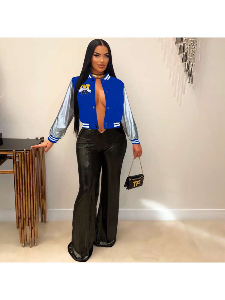 Striped Trim Embroidery Bomber Jacket