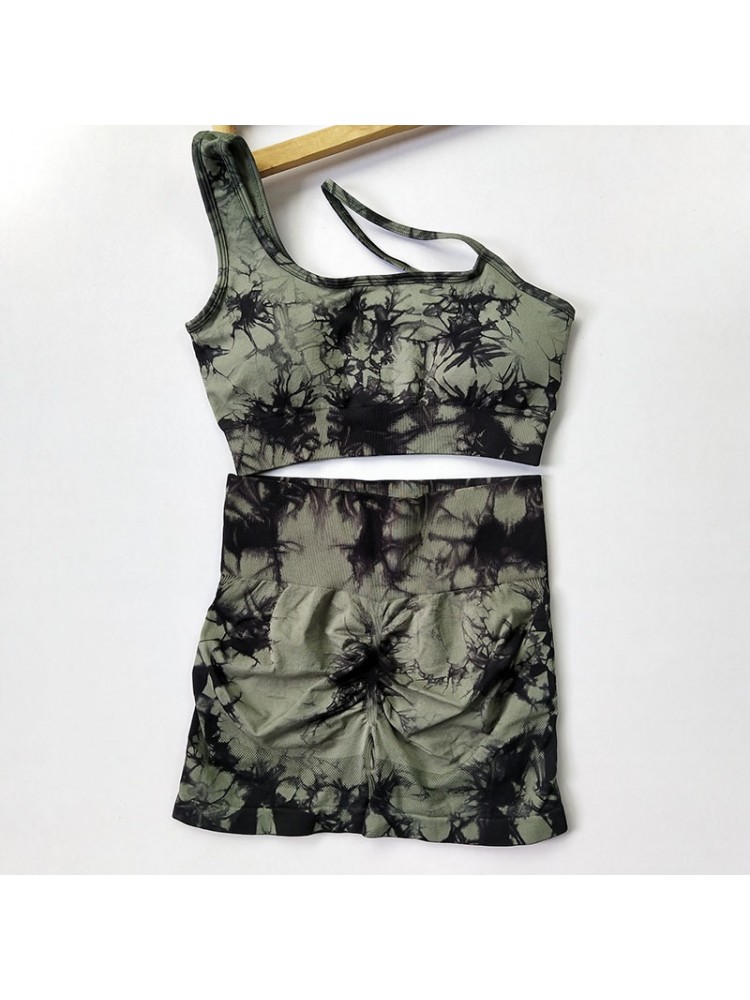 Pullover Tie Dye One-shoulder Bodycon Yoga Sets