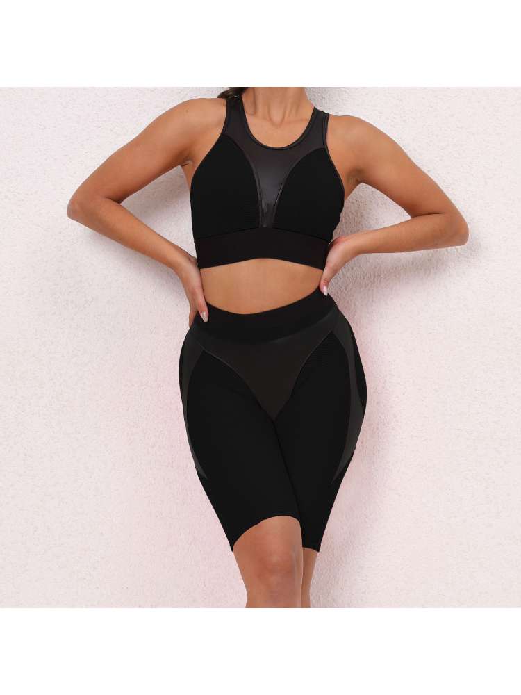 Colorblock Crewneck Cropped Yoga Sets