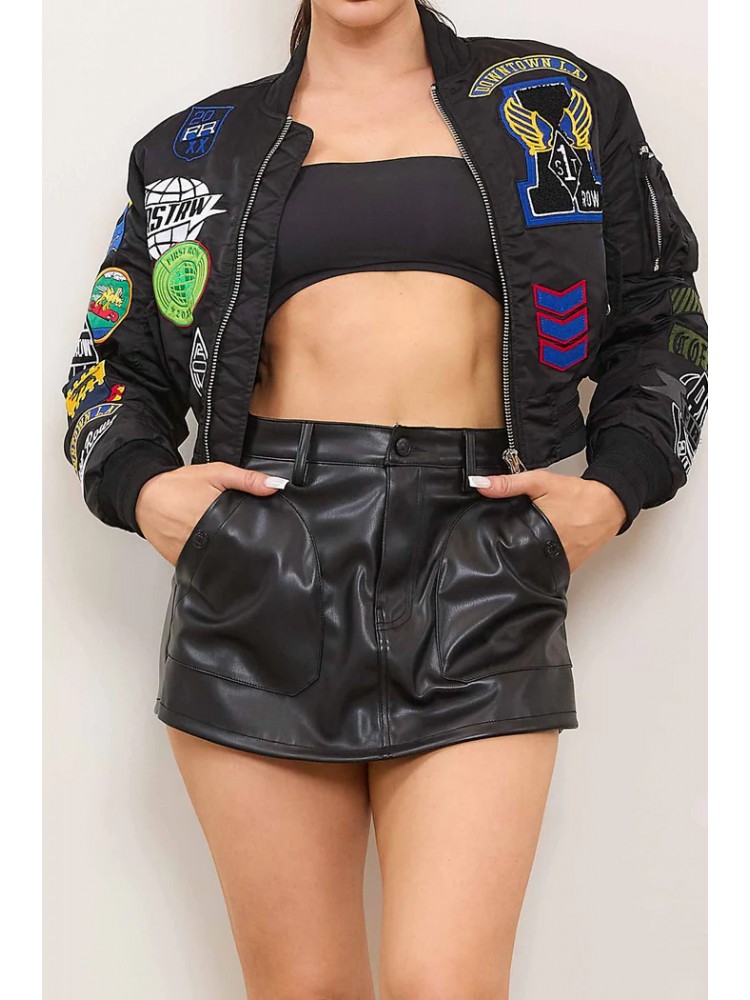 Badge Embroidery Zipper Bomber Jacket
