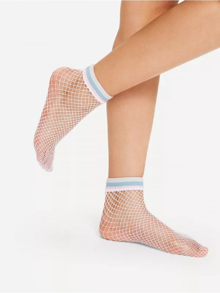 Colorblock Fishnet Hollow-out Adorable Socks