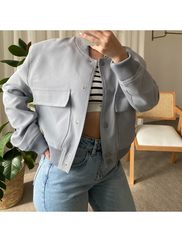 Pure Stand Collar Clasp Pocket Jackets