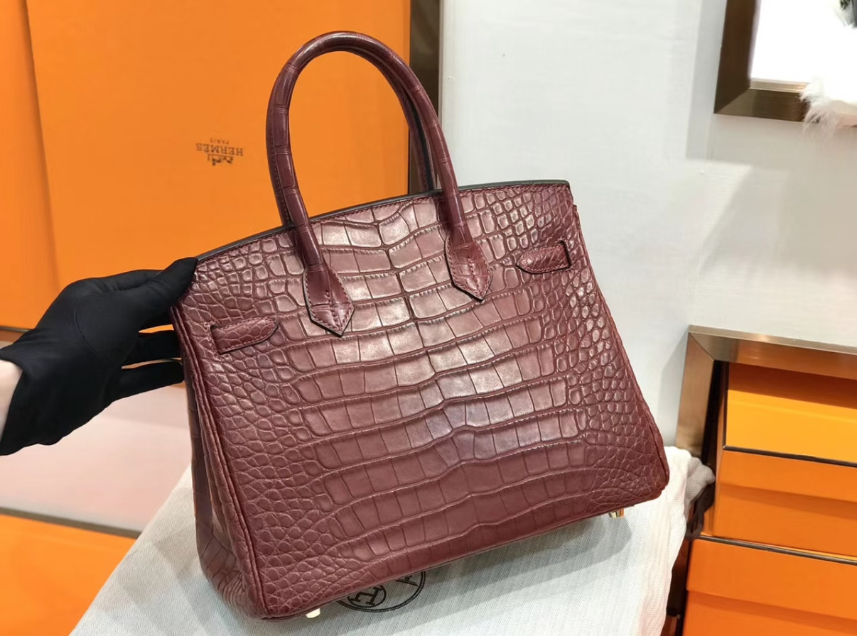 Birkin 25-30 Bordeaux Red Matte Alligator Leather Customization - Artisantouchss