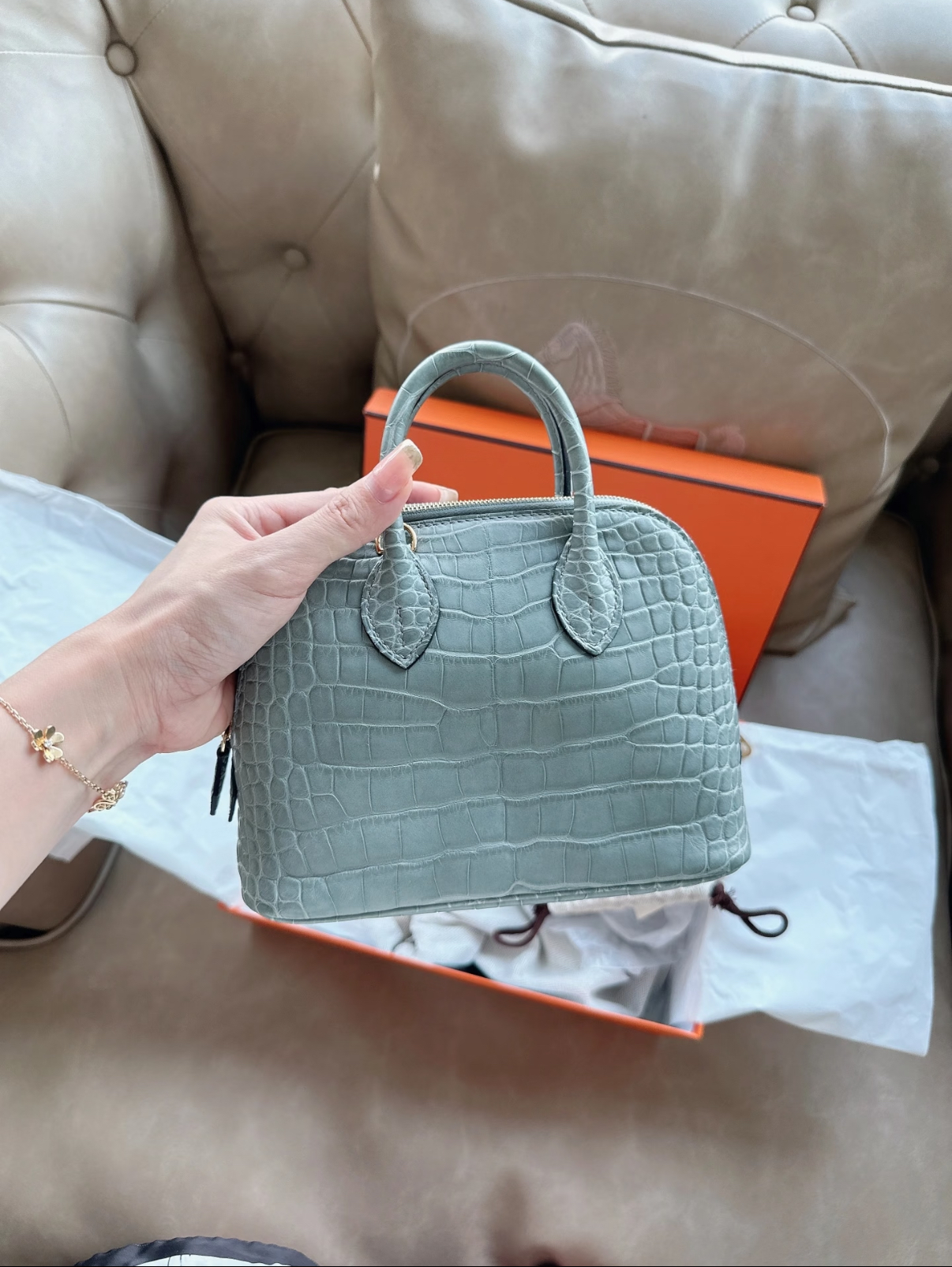 Bolide Mini 18CM Matte crocodile leather Crystal Gray - Artisantouchss