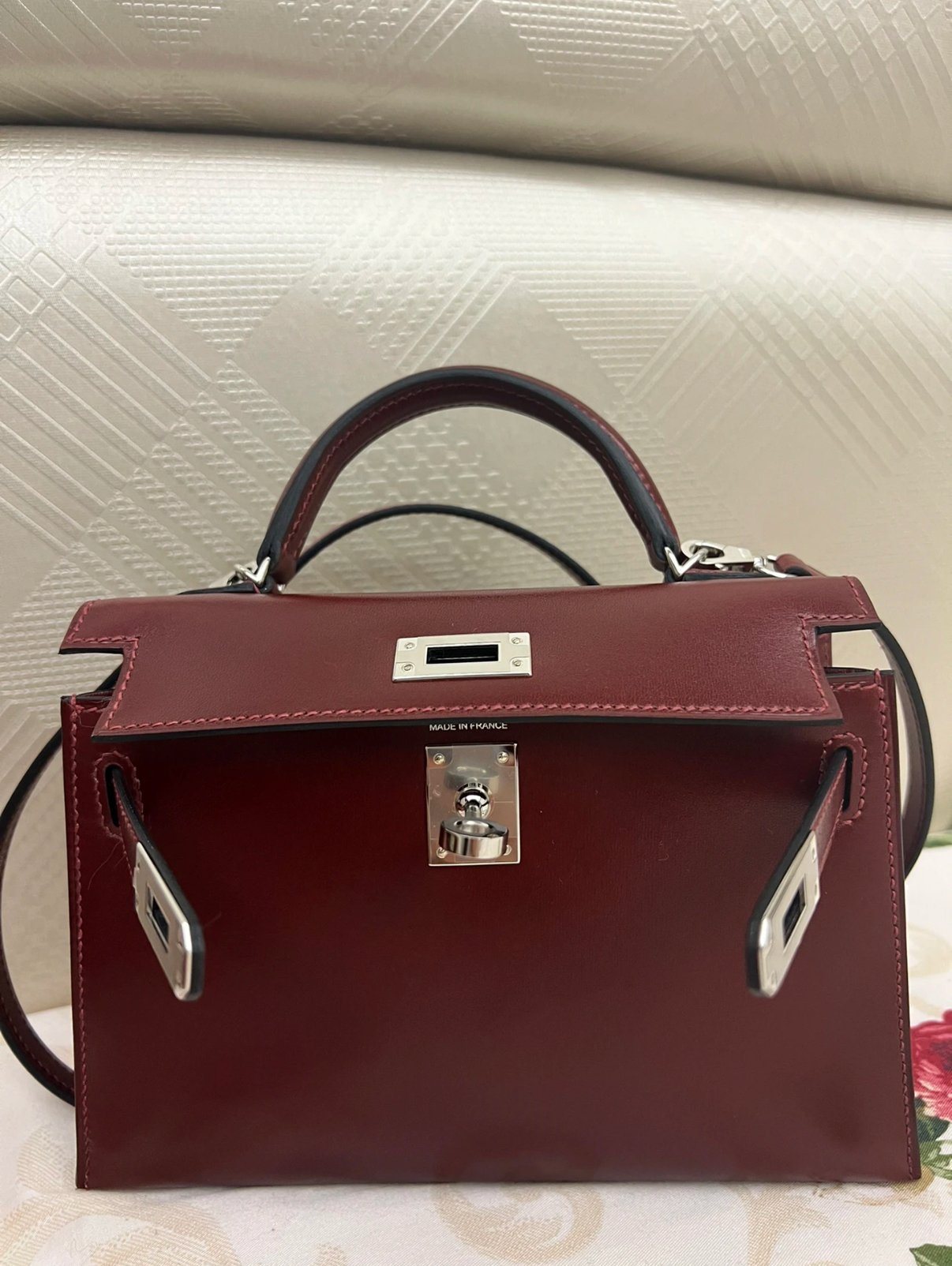 Kelly mini 2 19cm Bordeaux wine red custom - Artisantouchss