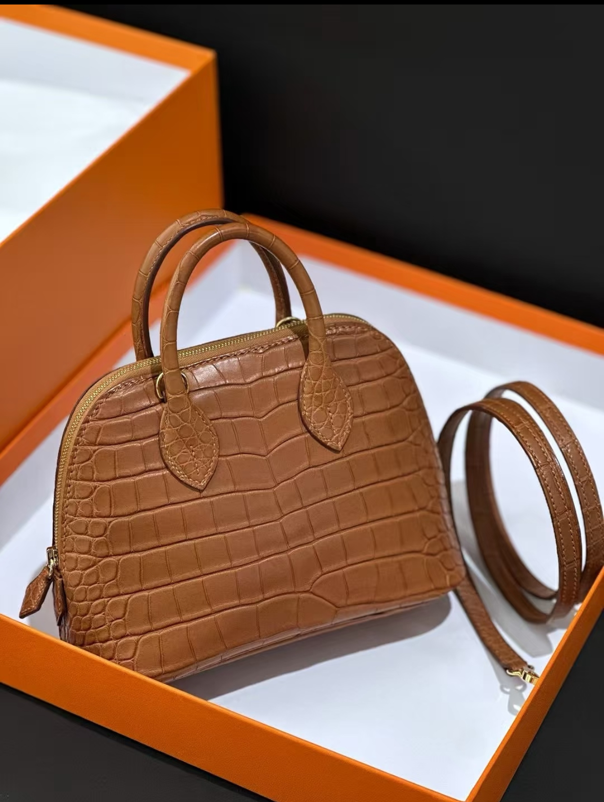 Bolide Mini 18CM Matte crocodile leather brown - Artisantouchss