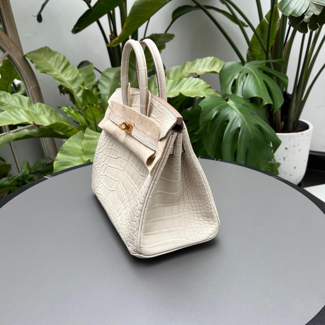 Birkin 25-30 Glacier White Matte Block Crocodile - Artisantouchss