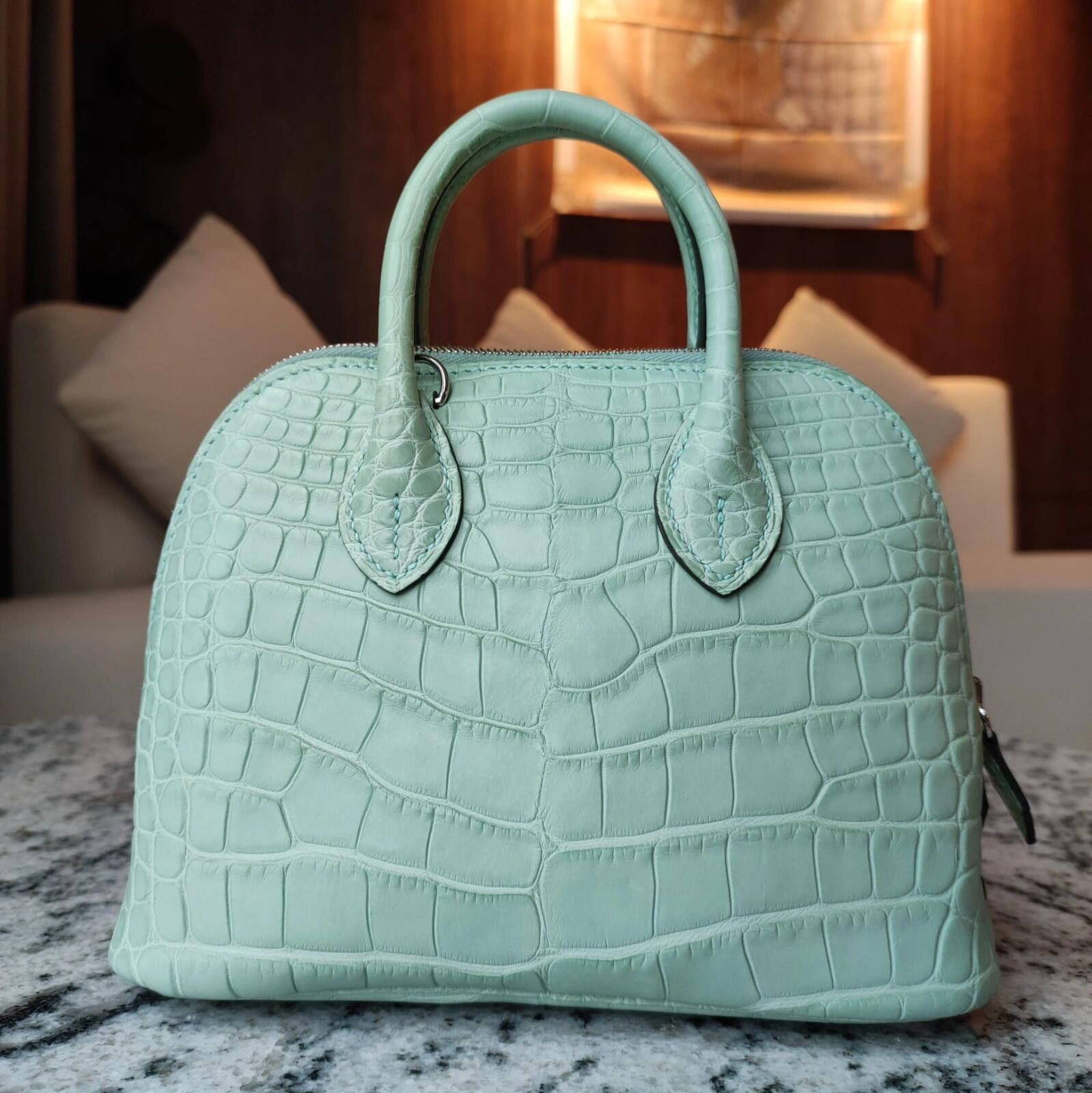 Bolide Mini 18CM Matte crocodile leather mint green - Artisantouchss