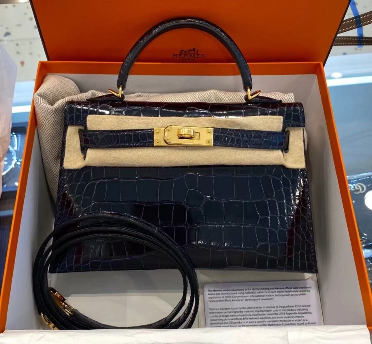 Kelly  Mini 19 American alligator skin crocodile skin - Artisantouchss