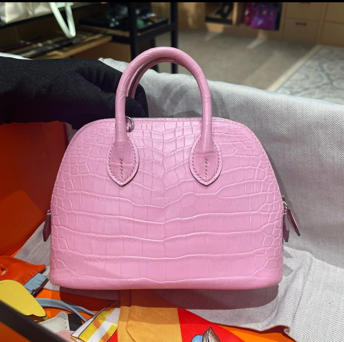 Bolide Mini 18CM Matte crocodile leather cherry blossom pink - Artisantouchss