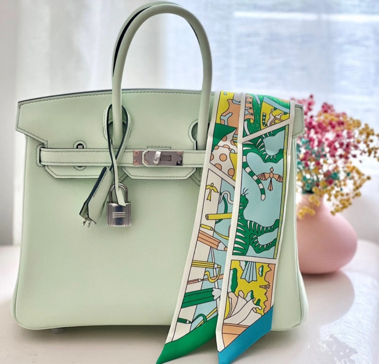 Birkin 25-35 mint green custom - Artisantouchss