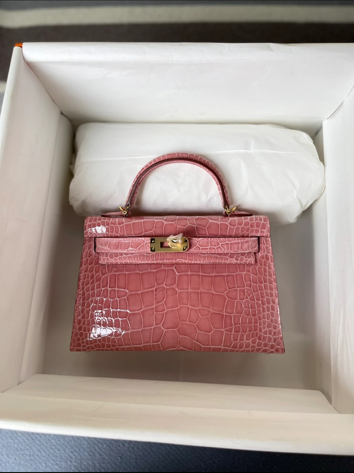 Kell mini 2 light pink Shiny crocodile leather custom - Artisantouchss