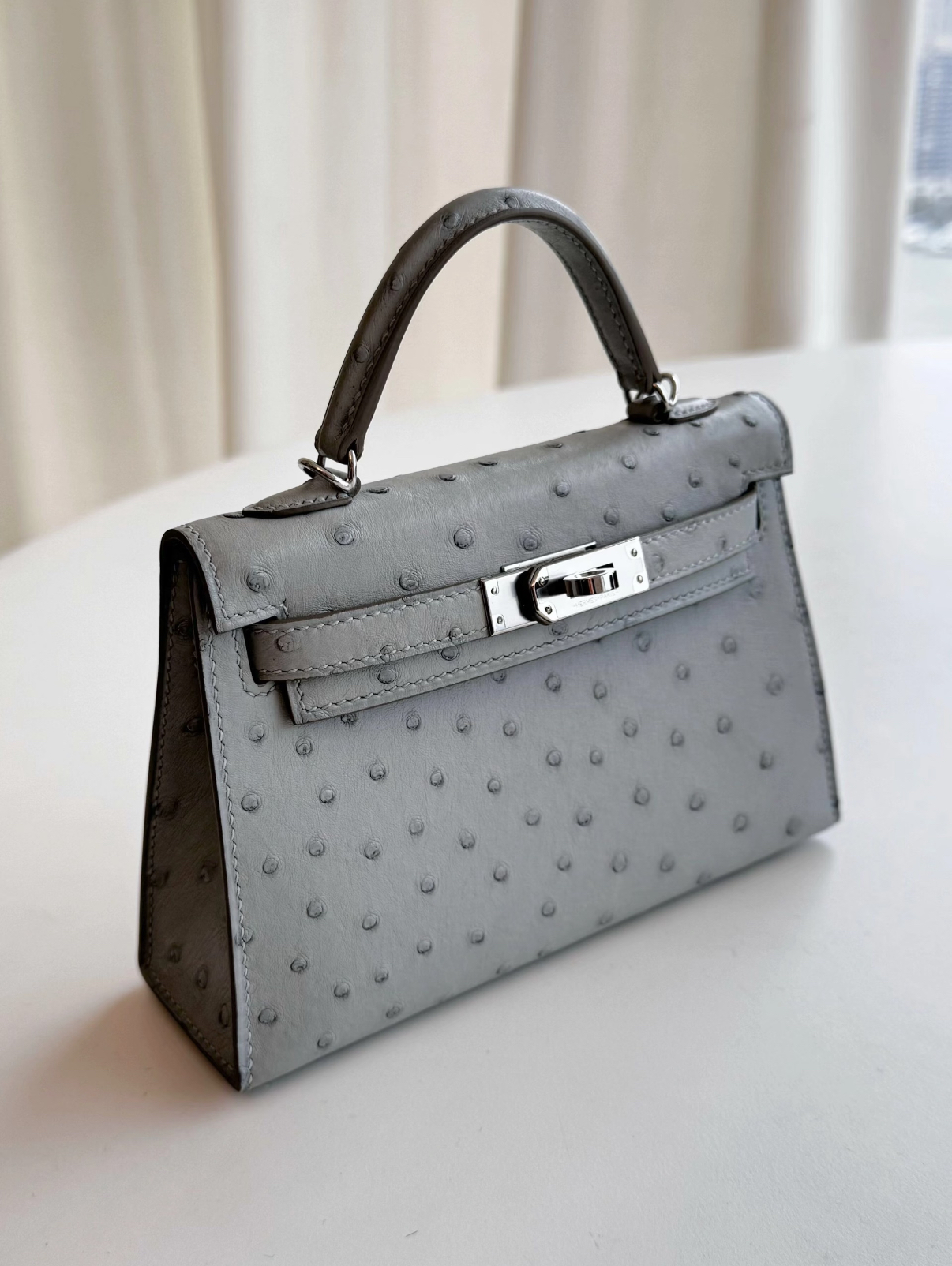 Kelly 28 Galaxy Grey Ostrich Leather Custom - Artisantouchss
