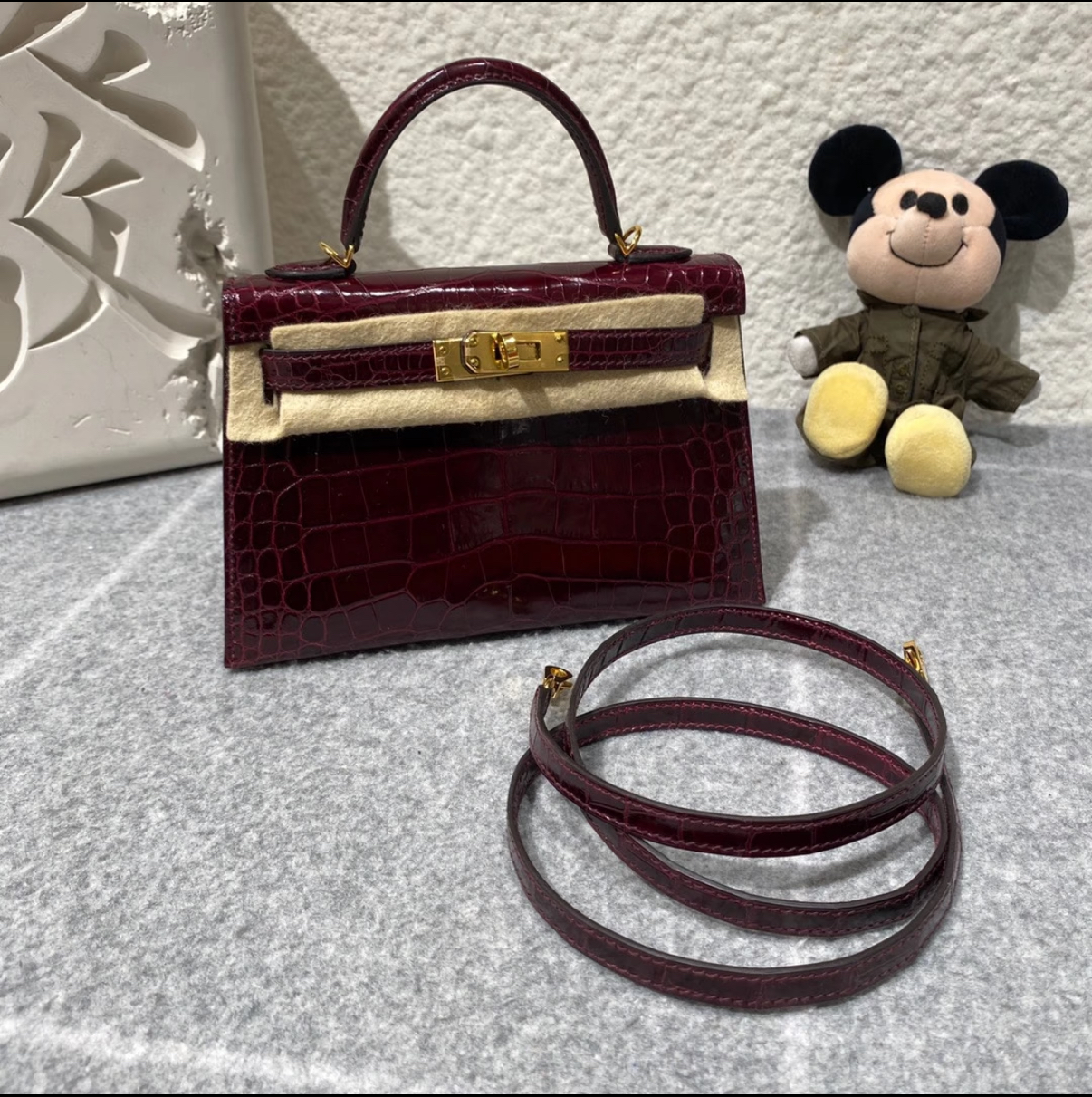 Kelly mini 20 Bordeaux red crocodile leather Custom - Artisantouchss