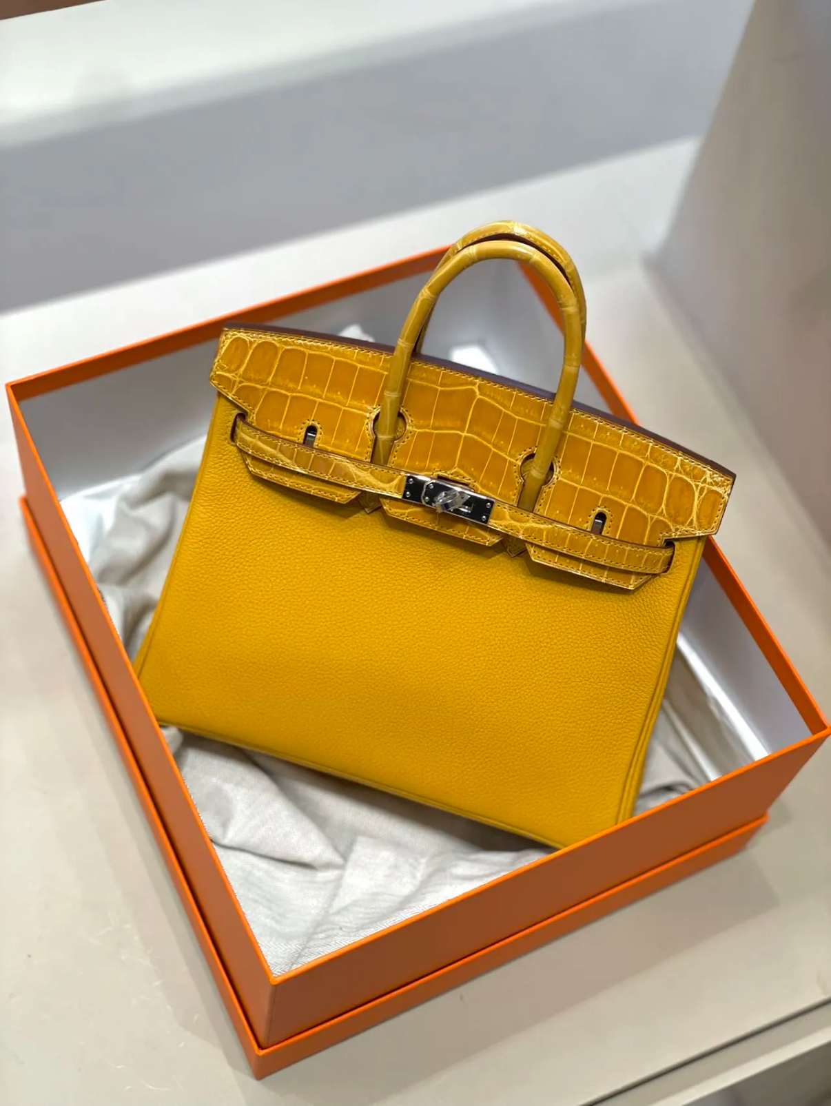 Birkin 25-30 Touch with amber silver buckle, Nile crocodile leather TOGO leather - Artisantouchss