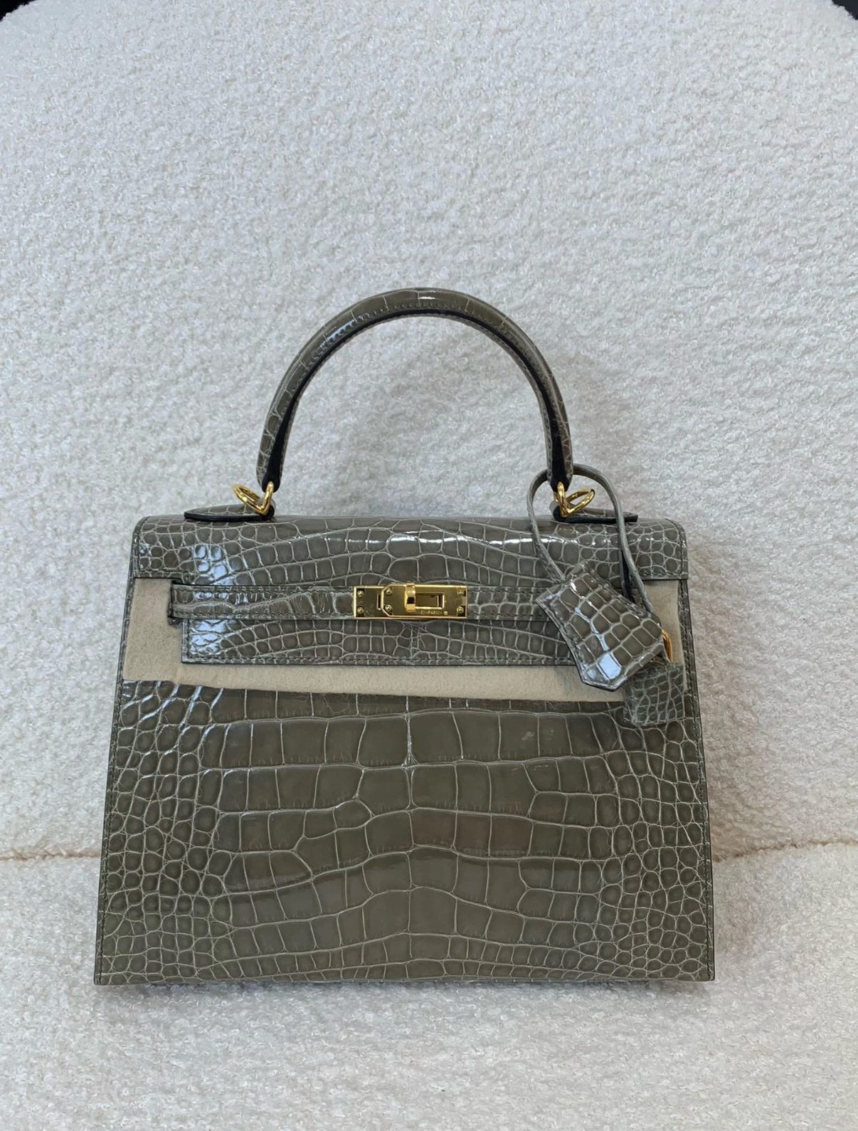 Kelly 25-28 turtledove grey crocodile leather - Artisantouchss