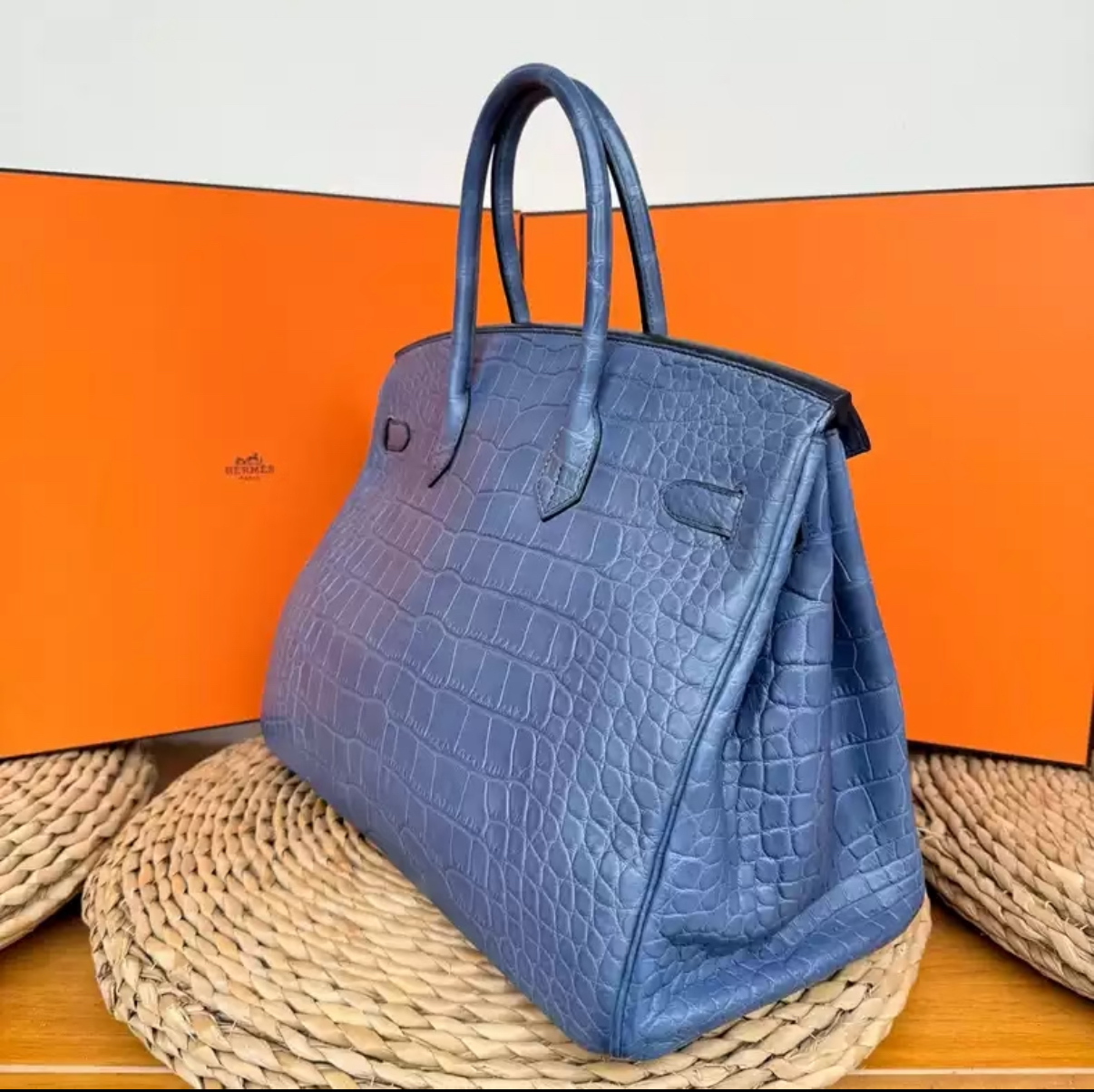 Birkin 25-30 Misty Blue Crocodile Leather - Artisantouchss