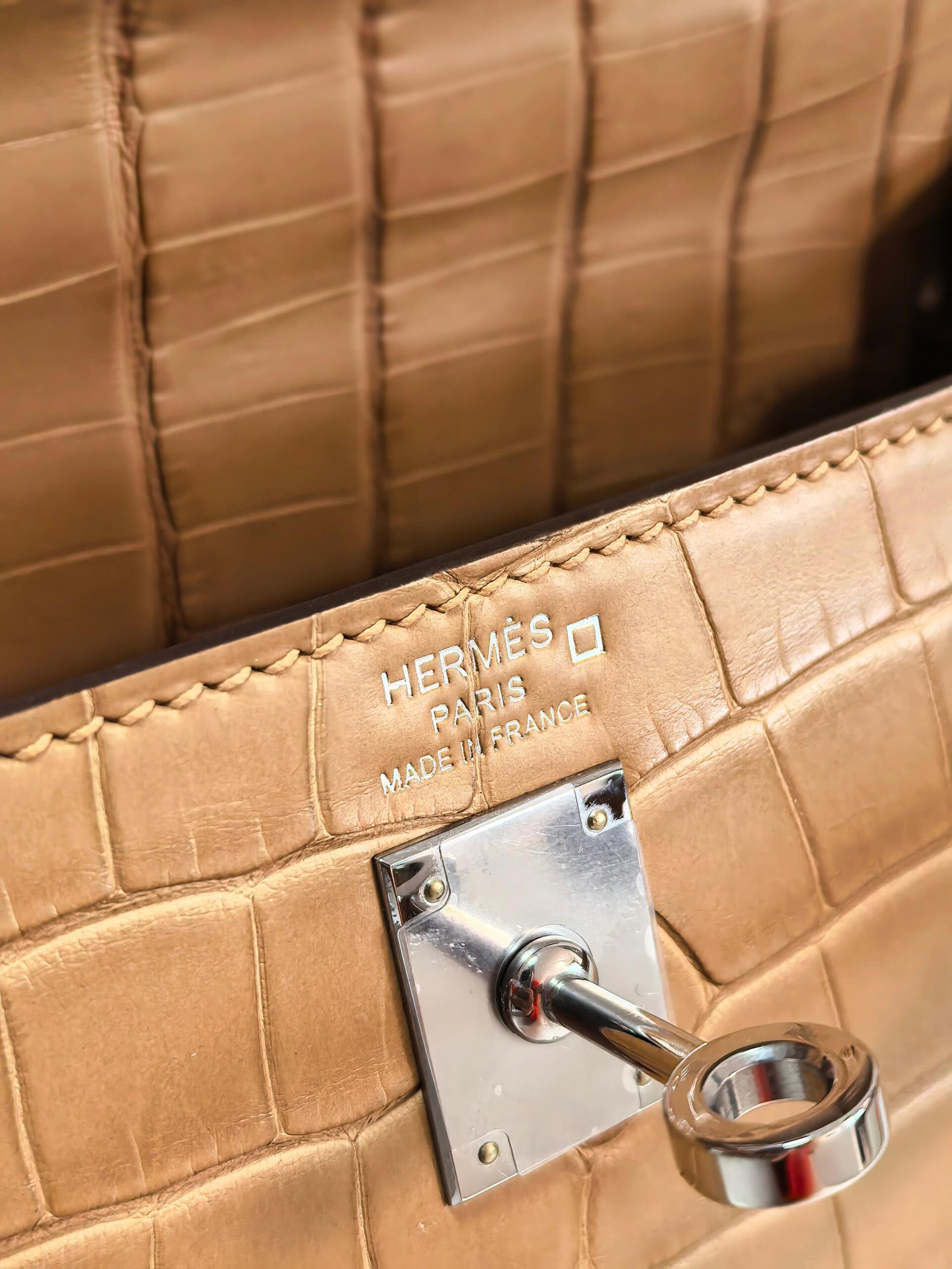 Kelly25-30 milk tea color silver buckle American crocodile leather - Artisantouchss